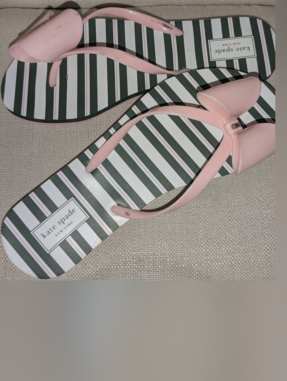 kate spade Pink Bow Striped Flip Sandals